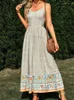 Casual Kleider Sommer Blumendruck Lange Frauen Ärmelloses Rückenfreies Spaghettiträgerkleid Damen Vintage Elegant Boho Strand