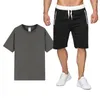 Männer Trainingsanzüge 2023 Sommer Streetwear Fashion 2 Stück Set Für Männer Kurzarm Tops Und Kordelzug Hosen Anzüge Herren Kleidung lässig Solide