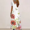 Robes décontractées femmes robe d'été fleur imprimé dentelle Patchwork manches courtes col en V a-ligne transparent plage Maxi vêtements