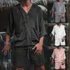 Men's Tracksuits 2pcs/set Men Summer Cotton Linen Sirt Set Loose Casual Tops Sorts Suit Sort Sleeve Pajamas Comfy Breatable Beac