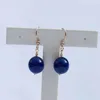 Dangle Earrings Elegant Natural Dark Blue Lapis Lazuli Round 14k Gold FOOL'S DAY Classic Jewelry VALENTINE'S Aquaculture