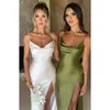 Casual Dresses GTGYFF Sexy Backless Maxi Dress For Women Summer Spaghetti Strap Slit Slim Waist Party Night Club Wear Outfits White Green