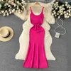 Casual Dresses Spring And Summer Vacation Style Spicy Girl Pure Desire Solid Color Waist Package Hip Halter Fishtail Long Dress