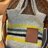 Designer Beach Bag Summer Straw Bag Women Stripe Shoulder Bags Weave Tote Bags Vertical Shopping Bags Handbag Hollow Out Large Capacity Embroidered Wide Straps
