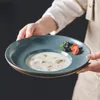 プレートレトロな粗い陶器パスタプレート手作りの麦わら帽子スープ食器家のサラダ料理