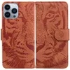 Tiger Pu Leather Wallet Falls Fall för iPhone 15 Pro Max Plus Samsung M54 M14 Moto Edge 40 Pro Xiaomi Poco F5 Animal Cash Card -kortplats Magnetiskt Flip Cover Pouch