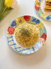 Tallrikar franska ins oljemålning stil retro handmålad blomma pasta maträtt keramisk platta djup västerländsk fruktdessert