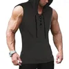 Débardeurs pour hommes gilet de sport sweat à capuche d'entraînement doux coupe 3D absorbant la sueur mode sans manches à capuche