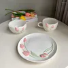 Plates Three-dimensional Relief Tulip Hand-painted Ceramic And Bowls European Classical Fruit Salad Bowl Afternoon Tea Tableware