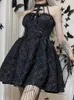 Casual Dresses Goth Mall Gothic Emo Jacquard A-line Elegant Grunge Ruched Bandage Partywear Punk Black Women Halloween Club Dress