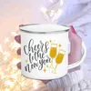 Mugs Cheers To The New Year Print Enamel Mugs Happy New Year Party Wine Beer Coffee Cups Dessert Hot Cocoa Handle Cup New Year's Gift R230713