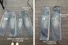 Jeans lavados para homens calças azuis lavados jeans retos solto ajuste listrado baggy perna larga queimado jeans masculino streetwear
