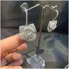 Dangle Żyrandol Rose Flower Drop Kolczyki - Elegancki prezent na biżuterię dla kobiet. S925 Sier Needle Bling Crystals. Dostawa Dhgqn