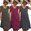 Robes Décontractées Sexy Summer Tank-Womens Dress Fashion Sans Manches Lâche Genou Longueur
