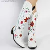 Stiefel Cowgirls Cowboy Herz Blumen Mitte Wade Stiefel Frauen gestapelt mit Absätzen Frauen Stickerei Arbeit befreien Westernstiefel Schuhe große Größe 46 T230713