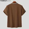 Camisas casuales para hombres Estilo simple informal Top INCERUN Nuevo escote para hombres Camisa empalmada Camisa de manga corta a juego completa sólida para hombres guapos S-5XL Z230713