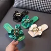 Slipper Girls 'Summer Slider Ribbon Bow Beautiful Outdoor Children's Slider Square Toe 26-36 Modern Tri Color Flat Children's Sandals Z230713