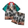 Tracksuits voor heren zomer Fashion Trend Print Rapel Shirt en Shorts Hawaiiaanse Holiday Beach Set 2 stuks 2023 S-XL