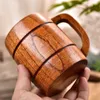 Mugs Natural Wooden Beer Mug Large Capacity Retro Coffee Tea Water Drinking Cup with Handle Kitchen Drinkware Friend Gift R230712