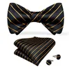 Hi-Tie Bow Tie Set Luxury Black Gold Rands Silk Self Bow Tie för män Drop LH-0093219R