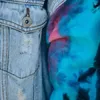 Women's Jackets Jeans Fringe Blue Short Denim Jacket With Hood Ripped Tie Die Gradient Coat Outer Korea Cotton Fall 2023 Womens Fashion