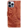 Tiger Pu Leather Wallet Falls Fall för iPhone 15 Pro Max Plus Samsung M54 M14 Moto Edge 40 Pro Xiaomi Poco F5 Animal Cash Card -kortplats Magnetiskt Flip Cover Pouch