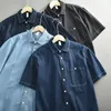 Camicie casual da uomo Camicia di jeans retrò estiva per uomo Abbigliamento Cargo Distressed Fashion Jeans morbidi e sottili Camicette Top oversize larghi No stiro