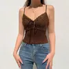 Regatas femininas Xingqing Vintage Aesthetic Lace Cami Top Y2k Cute Kawaii Camis Women Fairycore sem mangas com decote em V Crop Tops Roupas dos anos 2000