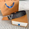 2023Louis Designer Belt Fashion Luxury Plaid Presbyopia Striped Leather Men's and Women's Belt LV3.8cm bred med låda
