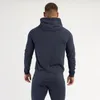 Träningsoveraller herr Vår Höst Bomull Modedräkter Streetwear Casual Pullover Huvtröja Toppar Blixtlåsfickor Slim Fit Byxor