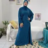 Ethnic Clothing Muslim Set Three Pieces Dubai Abaya 2023 Women Crinkle Kimono Abayas Short Sleeve Dress Wrap Outfits Islam Modest Ramadan