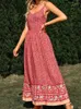 Casual Dresses Summer Floral Print Long Women Sleeveless Backless Spaghetti Strap Dress Ladies Vintage Elegant Boho Beach