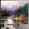 Tapestries Forest hut ink painting home decoration art tapestry hippie bohemian wall hanging sheets bedroom wall decoration yoga mat R230713