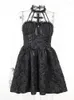 Casual Dresses Goth Mall Gothic Emo Jacquard A-line Elegant Grunge Ruched Bandage Partywear Punk Black Women Halloween Club Dress