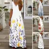 Robes décontractées femmes robe d'été fleur imprimé dentelle Patchwork manches courtes col en V a-ligne transparent plage Maxi vêtements