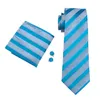 Silk Tie Set for Men Blue Stripe Hankerchief Cufflinks Jacquard Woven Mens Tie Set Wedding Business Work Formal N-0568287L