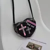 Mulheres Love Bag Coração Rebite Senhora Bolsas Estilo Punk Mensageiro Bolsas Hip Hop Grande Padrão Satchel Bolsa de Couro Bolsa de Ombro Corrente Bolsas Homens Bolsa Transversal Preto