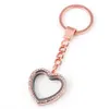 10PCS / lot Strass Coeur Pendentif Médaillon Flottant Avec Porte-clés Verre Vivant Charmes Magnétiques Médaillon Clé Chains220D