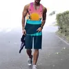 Fatos de treino masculinos 2023 verão regatas shorts esportivos Harajuku 3d Sunset Beach Havaí estampa casual ao ar livre masculino conjunto de corrida 2 peças