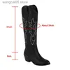 Bottes GOGD Bottes hautes au genou occidentales brodées pour femmes Bottes de cow-boy à talons épais Bottes à plateforme pour femmes Chaussures occidentales Plus Size42 T230713