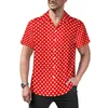 Men's Casual Shirts White Polka Dot Shirt Dark Red Vacation Loose Hawaiian Fashion Blouses Short Sleeves Pattern Oversized Clothing