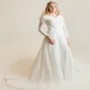 Ivoire A-ligne Robes De Mariée Modestes Avec Manches Longues Boutons Dos Col En V Dentelle En Mousseline De Soie Lds Robes De Mariée À Manches Sur Mesure Weddin288i