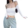 Dames Tanktop Dames S Y2K Diep uitgesneden crop top met spaghettibandjes en lange mouwen - Stijlvol off-shoulder T-shirt voor streetwear