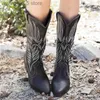 Boots Classic Embroidered Western Cowboy Boots for Women Leather Cowgirl Boots Low Heels Shoes Knee High Woman Boots T230713