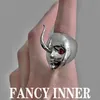 Trouwringen Demon Masker Ring Metalen Cyberpunk Zilver Kleur Hoorn Menselijk Gezicht Vinger Ring voor Vrouwen Mannen Paar Sieraden 230712