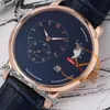 AIF PanoMaticLunar MoonPhase A93-02 Automatik Herrenuhr Roségold Blaues Zifferblatt Lederarmband Super Version Edition Herrenuhr Reloj Hombre Uhren Puretime F6