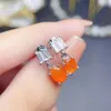 Stud Earrings Opal Rare Mexican Fire Natural Orange Red Solid 925 Sterling Silver Women's Studs