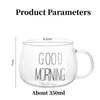 Mugs 350ml Letter Printed Transparent Creative Glass Coffee Tea Mug Drinks Dessert Breakfast Milk Cup Glass Mugs Handle Drinkware R230712