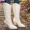 Boots Brand New Retro Vintage Western Boots Women Autumn Winter Chunky High Heels Cowboy Mid Calf Boots Female Cowgirls Shoes Woman T230713