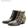 Boots Real Leather Ankle Boots Women Round Toe Flower Short Boots Cowhide Thick Heel Low New Heel Women's Shoes Size 45 T230713